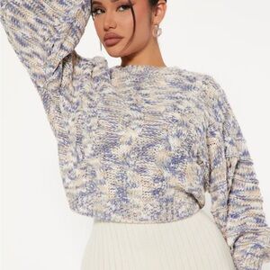 Fashion Nova Blue and Cream Knit Sweater
